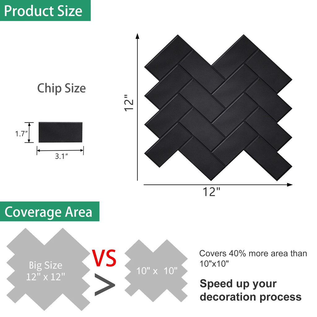 10 Pieces Peel and Stick Herringbone Wall Tiles DIY Kitchen Backsplash Big SIze Wall Sticker Waterproof Vinyl Wallpaper for Home Chef's Market