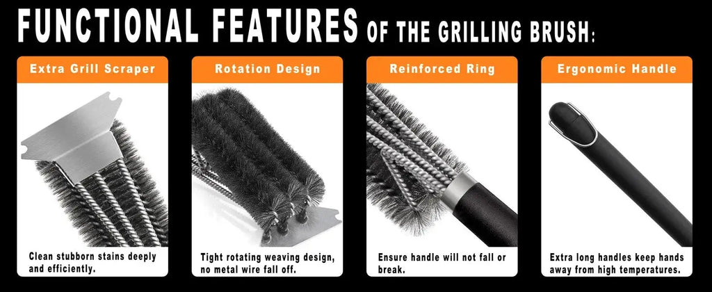 Barbecue cleaning brush, brush and scraper in one, Handle BBQ brush with Stainless Steel Bristles, Suitable for Outdoor Grill colegio culinario de morelia
