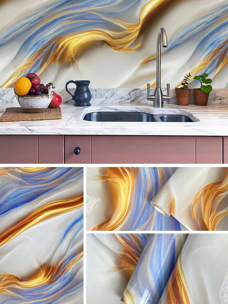 Gilded Imitation Marble Self-adhesive Wallpaper Living Room Background Kitchen Bathroom Waterproof Wall Sticker PVC Wallpaper Chef's Market