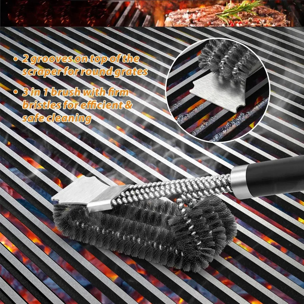 Barbecue cleaning brush, brush and scraper in one, Handle BBQ brush with Stainless Steel Bristles, Suitable for Outdoor Grill colegio culinario de morelia