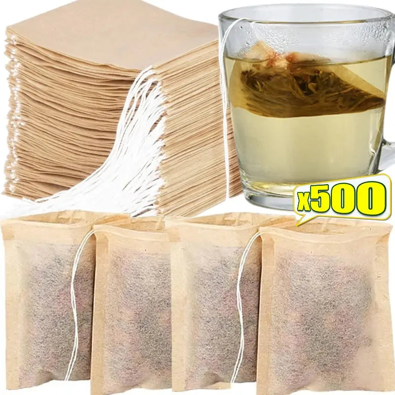 500/100PCS Disposable Teabags with Drawstring Coffee Filter Paper Bag Empty Loose Tea Bags Infuser for Spice Kitchen Teaware colegio culinario de morelia