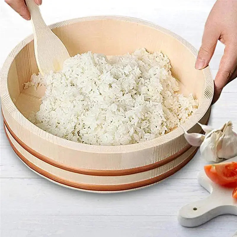 1pc Thick Wall Wooden Sushi Rice Bucket Hand Polished Japanese Hangiri Rice Mixing Tub Kitchen Dining Bar Accessories colegio culinario de morelia
