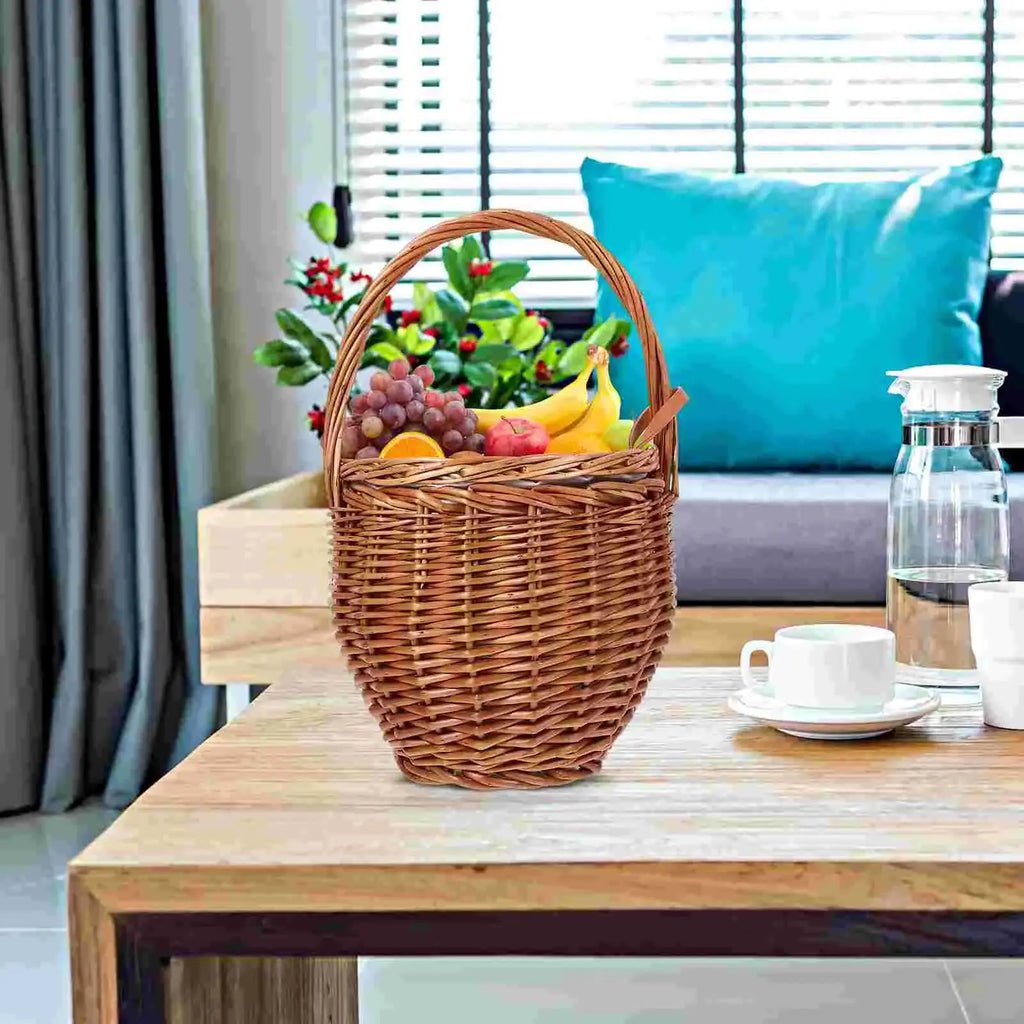 Foldable Picnic Basket Wicker Tray Decor Daily Supplies Multi-function Storage Shopping Bins with Lids colegio culinario de morelia