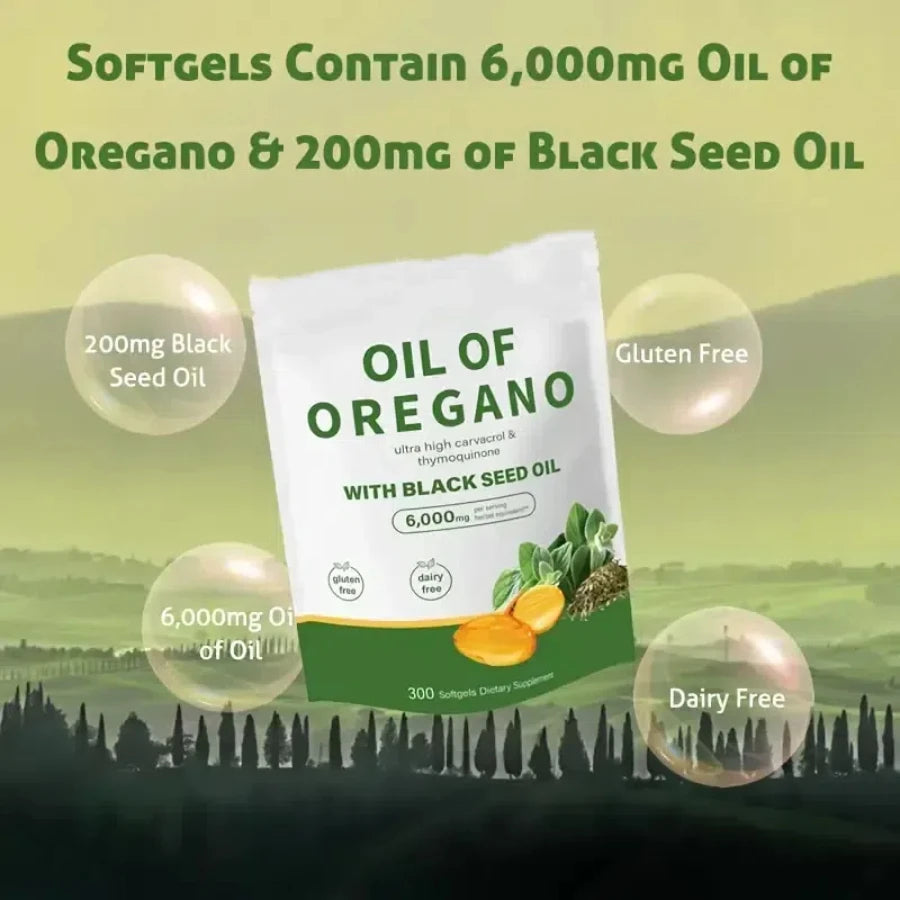 300 Capsules Oil Of Oregano with Black Seed Oil - Natural Antioxidants for Fitness Nutritional Support - Highly Effective Chef's Market