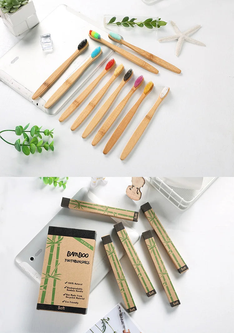 Cross Border Single Bamboo Toothbrush Set Natural Bamboo Toothbrush Tablet Set Ten Pack Bamboo Products Toothbrush Chef's Market