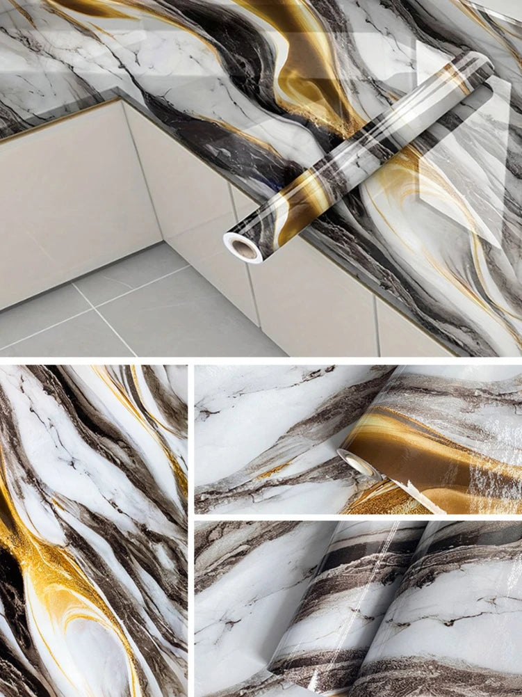 Gilded Imitation Marble Self-adhesive Wallpaper Living Room Background Kitchen Bathroom Waterproof Wall Sticker PVC Wallpaper Chef's Market