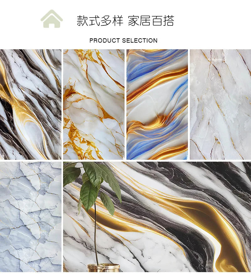 Gilded Imitation Marble Self-adhesive Wallpaper Living Room Background Kitchen Bathroom Waterproof Wall Sticker PVC Wallpaper Chef's Market