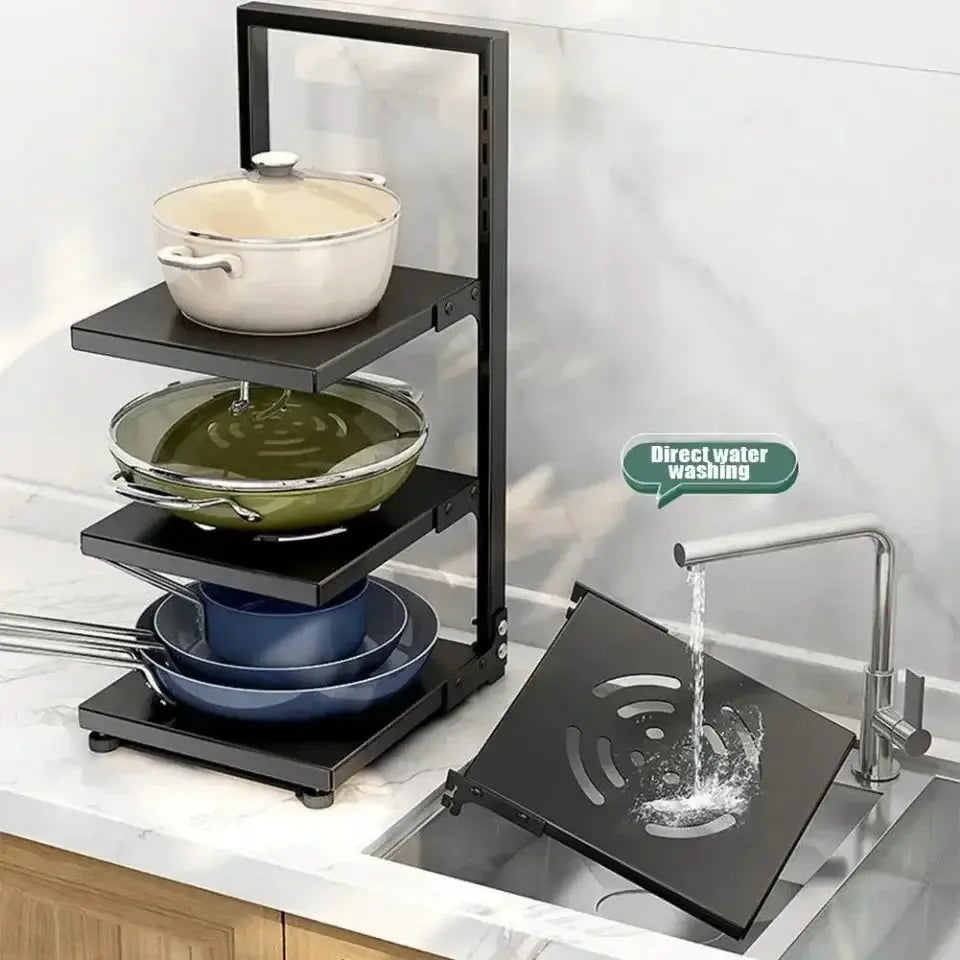 Kitchen Under Sink Pot Holder Multilayer Frying Pan Rice Cooker Seasoning Storage Rack Adjustable Stainless Steel Organizer colegio culinario de morelia