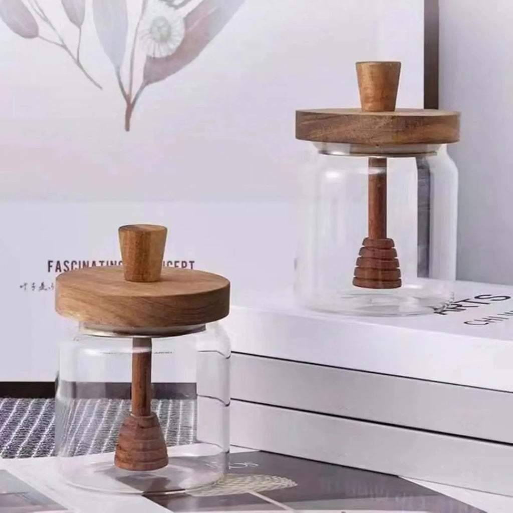 Glass Storage Bottles with Dipper Lid Honey Jars Wide Mouth Honey Containers Syrup Dispenser for Storing Honey and Syrup colegio culinario de morelia