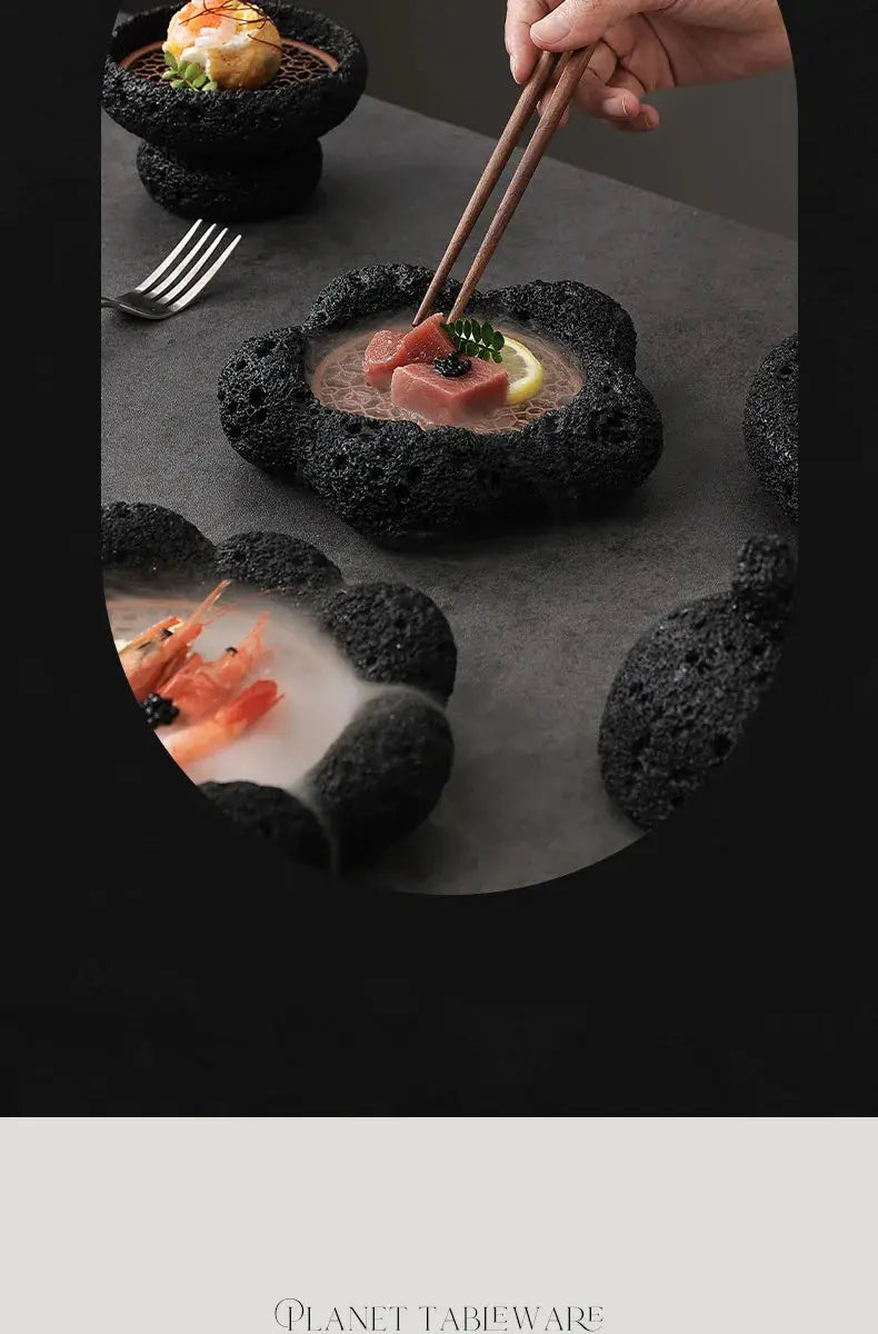 Japanese Tableware Rock Sushi Plate Coal Ball Volcanic Stone Swing Plate Steak Plate Hotel Creative Dining Plate Sushi Dish colegio culinario de morelia