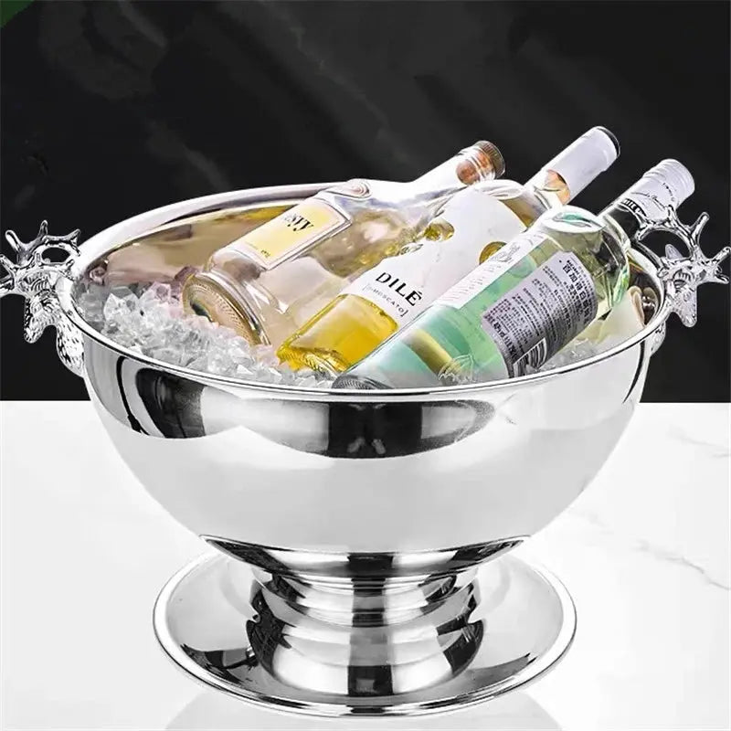 3L Bottle Cooler 304 Stainless Steel Deer Head Ear Can Cooler Champagne Bowl Bucket Keg Double Wall Beer Ice Bucket Bar Supplies colegio culinario de morelia