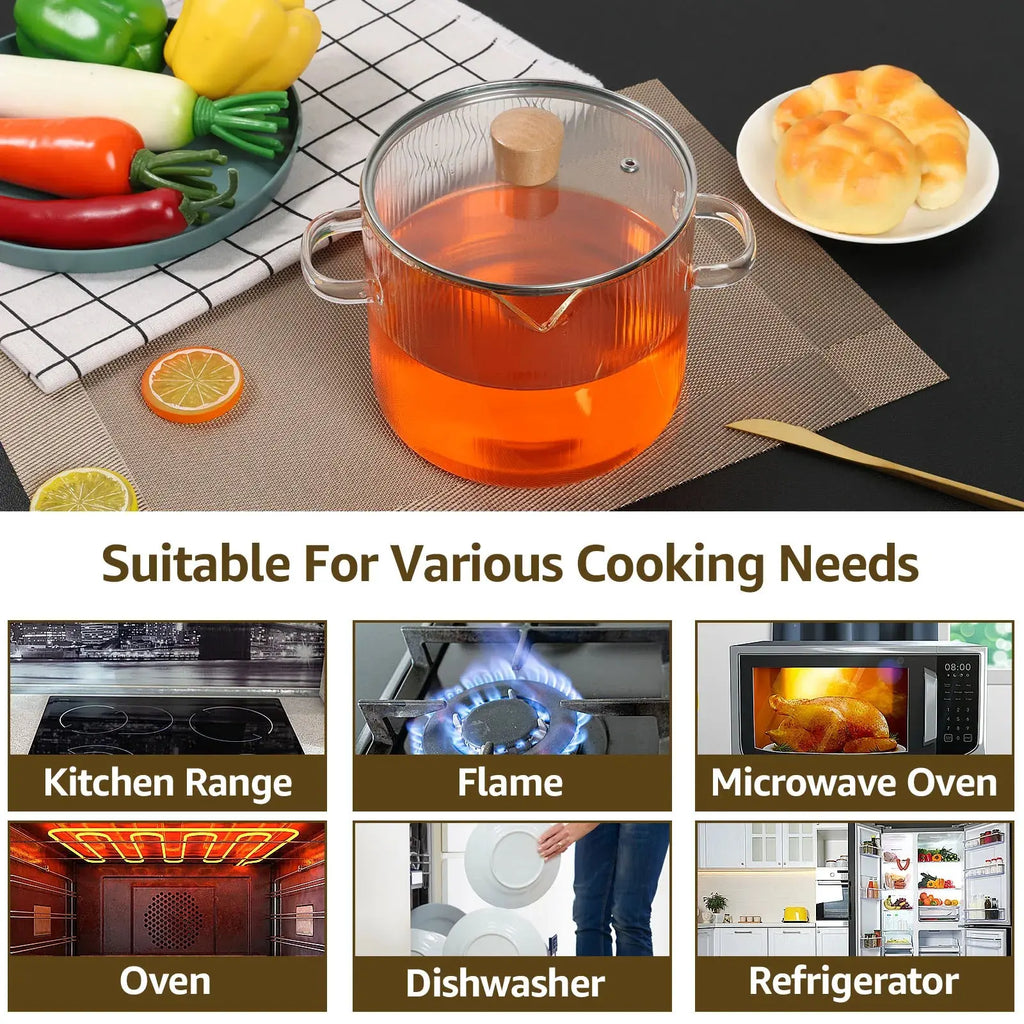 Glass Saucepan Clear Cooking Pot with Lid 16CM Heat Resistant Glass Soup Pot Dual Handles Glass Stovetop Kitchen Cooking Tools colegio culinario de morelia