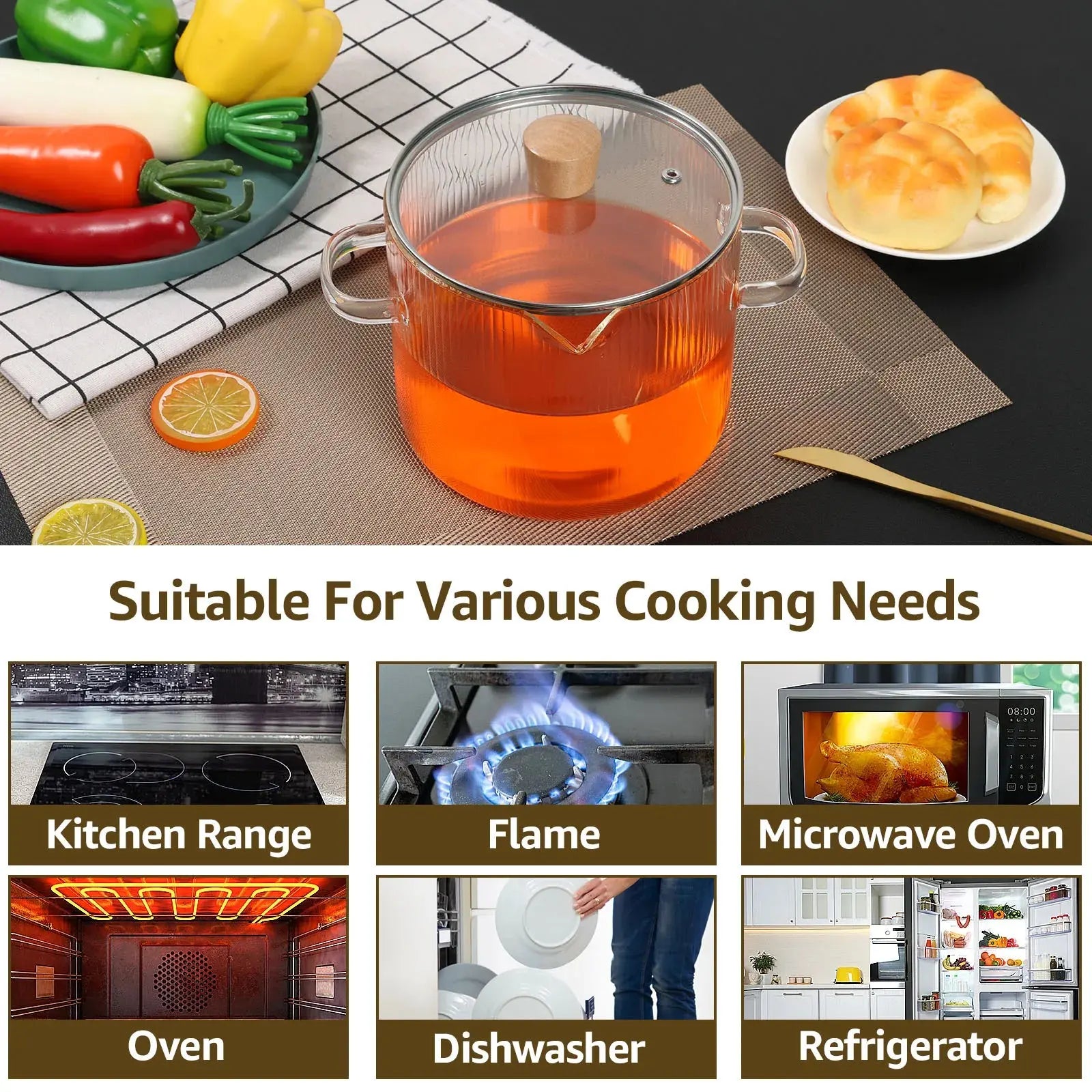 Glass Saucepan Clear Cooking Pot with Lid 16CM Heat Resistant Glass Soup Pot Dual Handles Glass Stovetop Kitchen Cooking Tools colegio culinario de morelia