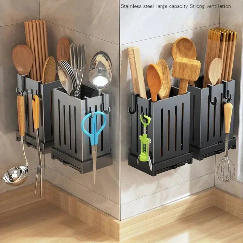 1pcs Kitchen Utensil Rack-Multifunctional Draining Chopstick Holder,Wall-Mounted or Freestanding Cutlery Storage Box, Plastic colegio culinario de morelia
