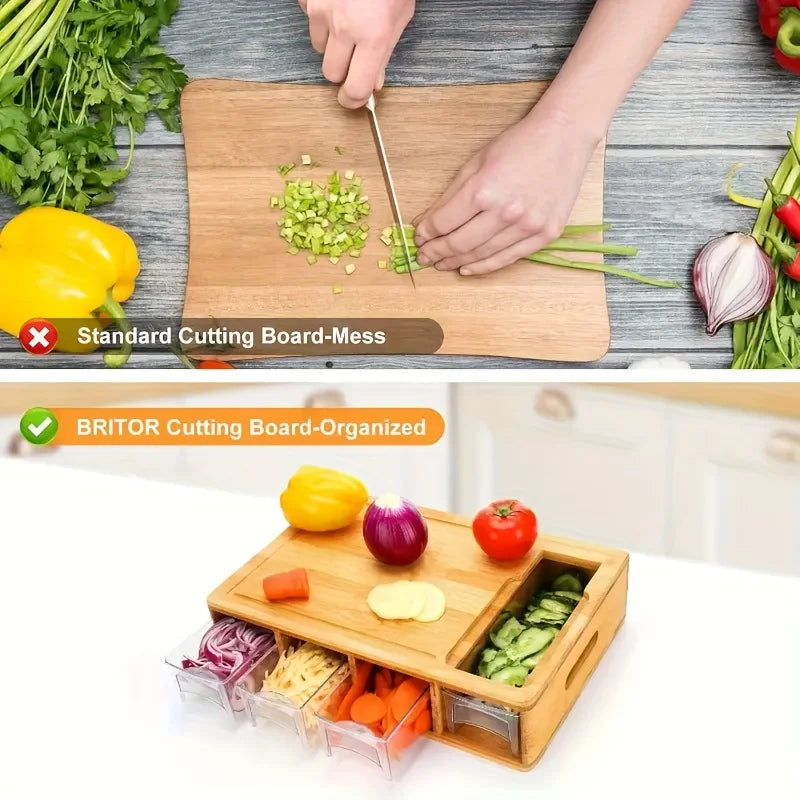 Kitchen Multi Functional Classification Bamboo with Drawer Style Cutting Board and Cutting Board Set Kitchen Tools Can Store Chef's Market
