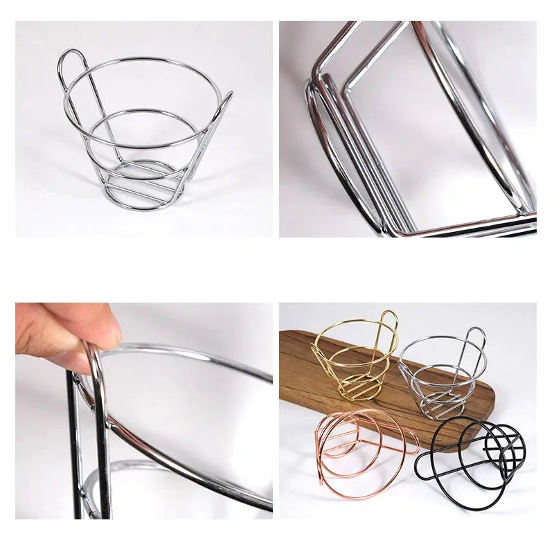 French Fries Stand Cone Basket Fry Holder with Dip Dishe Cone Snack Fried Chicken Display Rack Food Shelves Bowl Kitchen tools colegio culinario de morelia