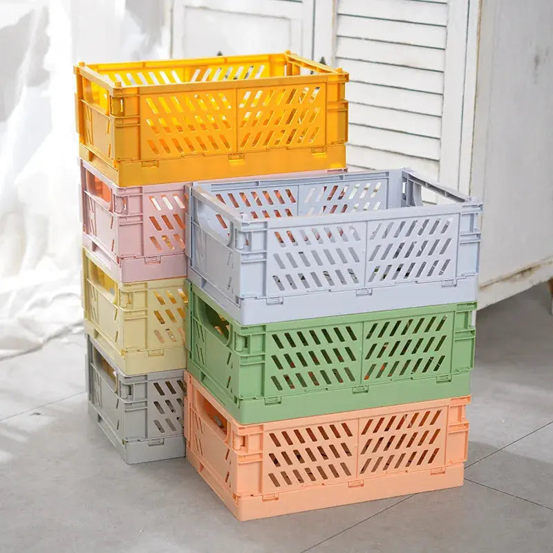 Collapsible Crate Plastic Folding Storage Box Basket Utility Cosmetic Container Desktop Holder Home Use School Desk Storage Box colegio culinario de morelia