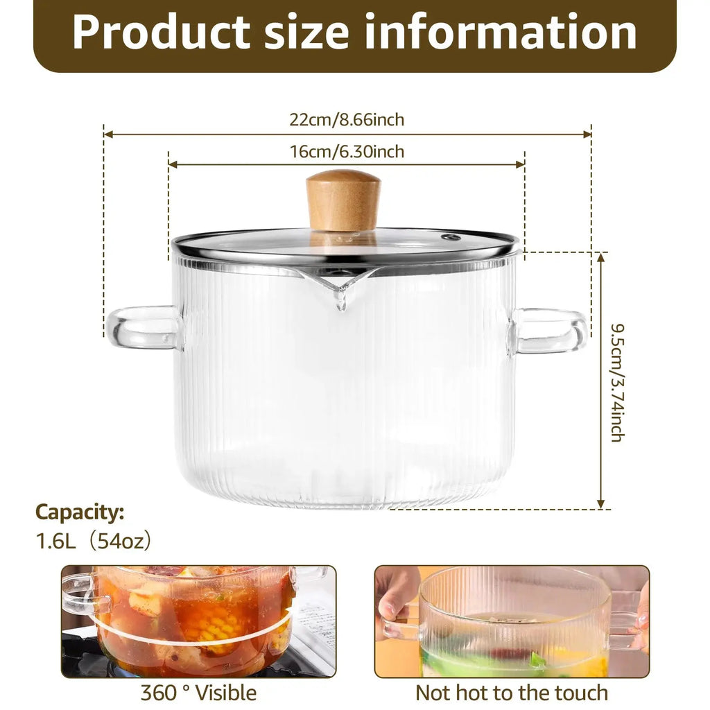 Glass Saucepan Clear Cooking Pot with Lid 16CM Heat Resistant Glass Soup Pot Dual Handles Glass Stovetop Kitchen Cooking Tools colegio culinario de morelia