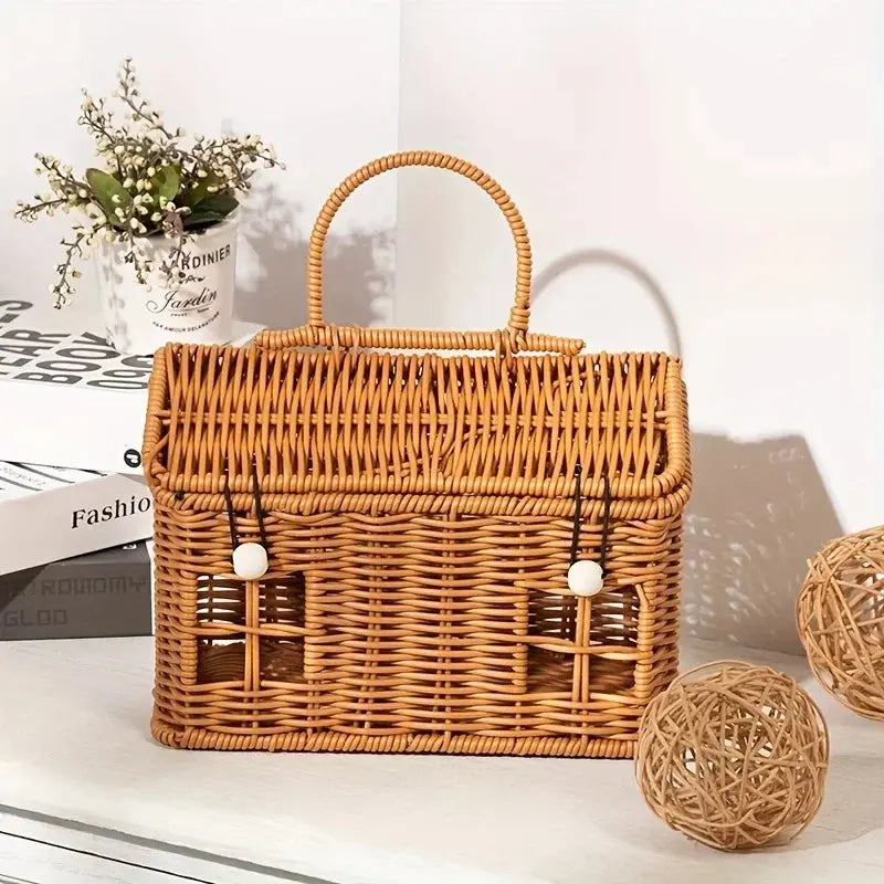 1pc PE Woven Picnic Basket, Handmade Storage Tote Bag for Outdoor, Durable & Lightweight Carry Very Suitable for Picnic Use colegio culinario de morelia