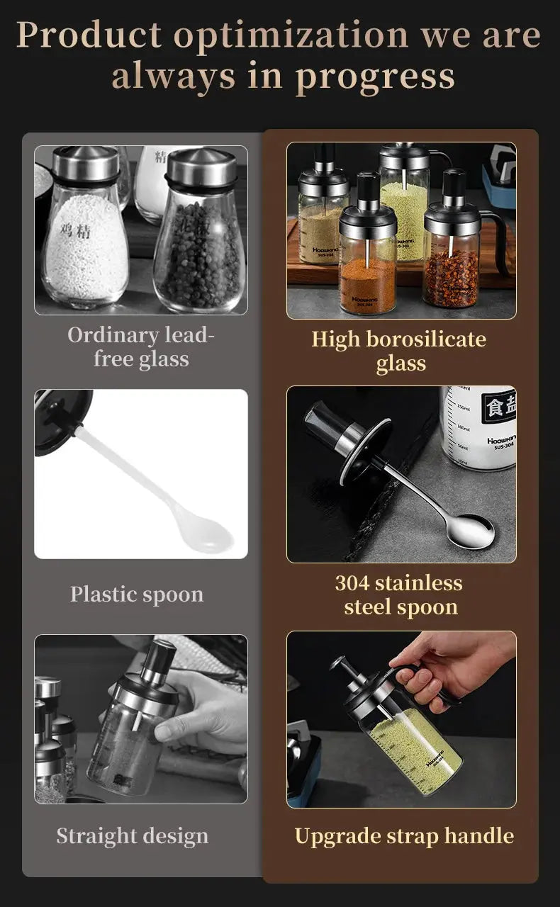 1pc Spice seasoning  bottle  kitchen supplies glass transparent sugar bottle with spoon seasoning bottle Salt and Pepper bottle colegio culinario de morelia
