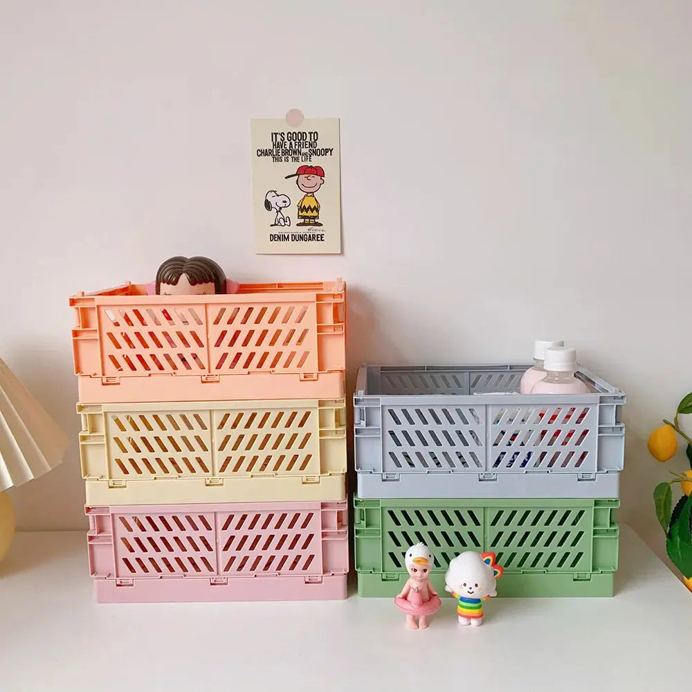 Collapsible Crate Plastic Folding Storage Box Basket Utility Cosmetic Container Desktop Holder Home Use School Desk Storage Box colegio culinario de morelia