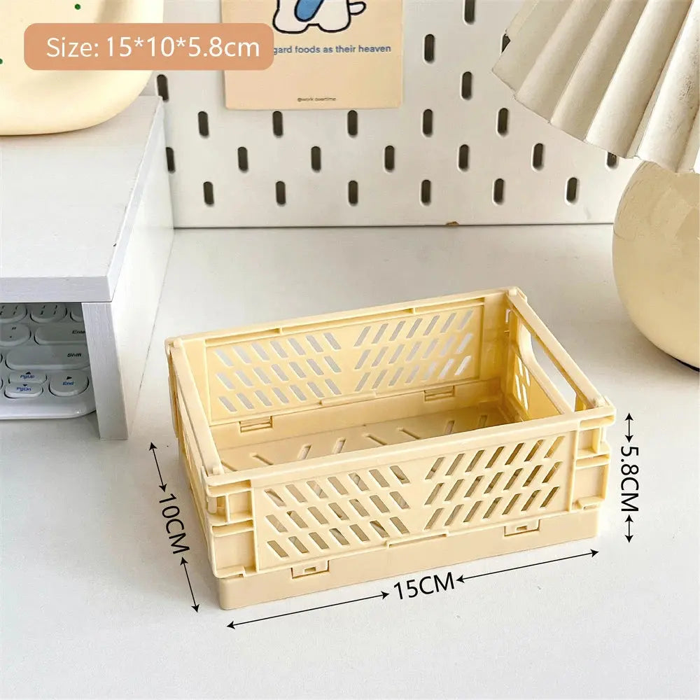Collapsible Crate Plastic Folding Storage Box Basket Utility Cosmetic Container Desktop Holder Home Use School Desk Storage Box colegio culinario de morelia