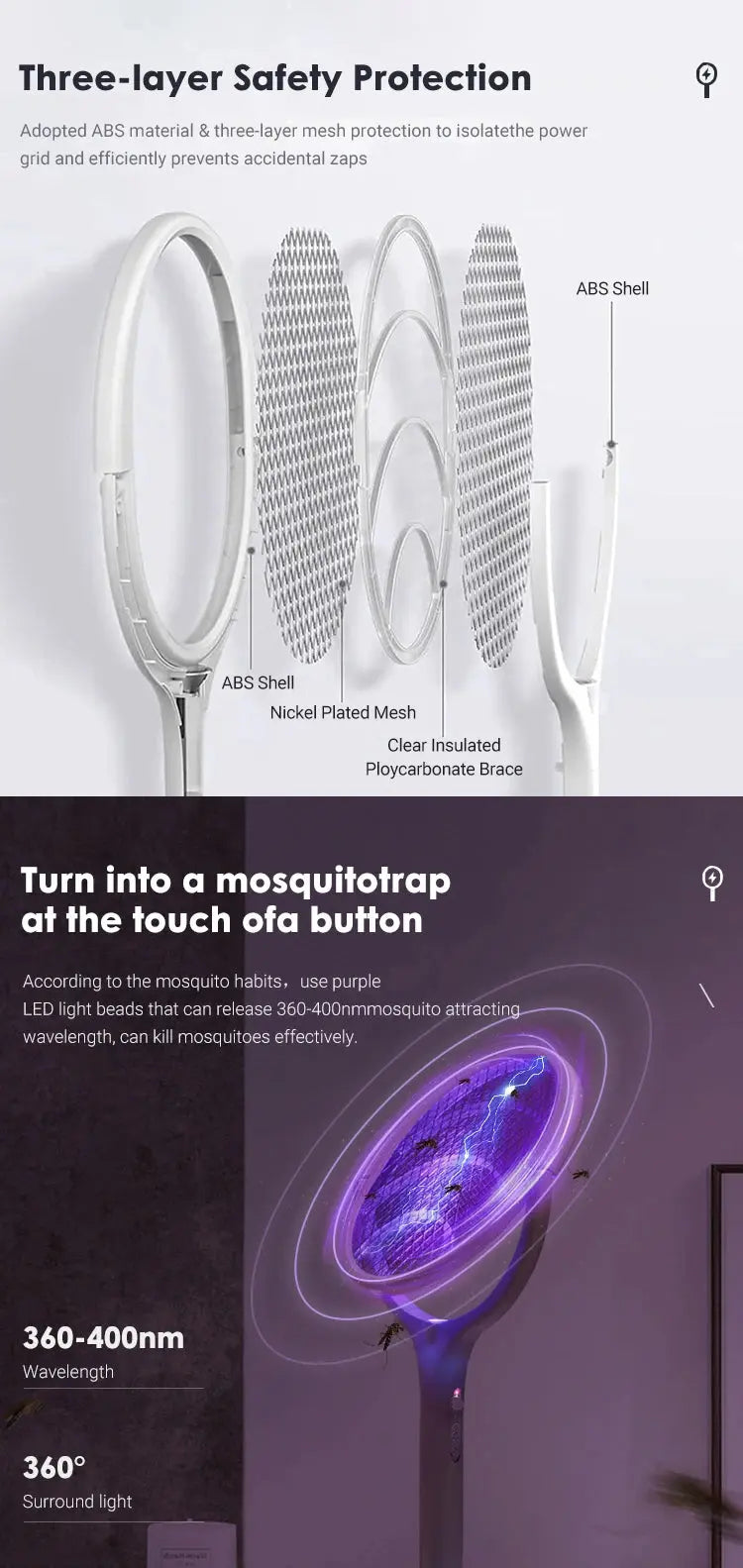 5 In 1 Fast Charging Racket Kill Fly Bug Safety Insulated Battery Powered Lamp ABS Adjustable Electric Mosquito Swatter colegio culinario de morelia