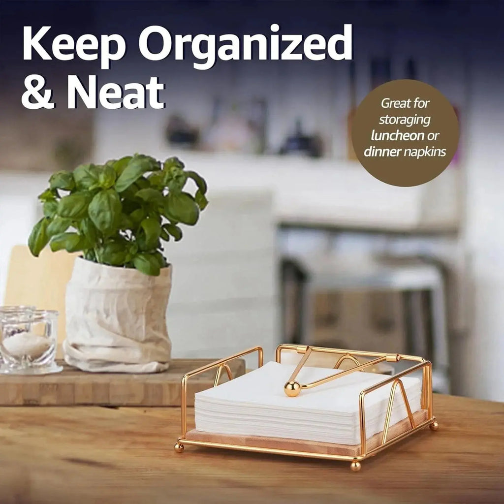 Gold Modern Napkin Holder for Table with Weighted Arm, Square Metal Flat Napkin Holder Farmhouse Napkin Box Rustic Napkin Tray colegio culinario de morelia