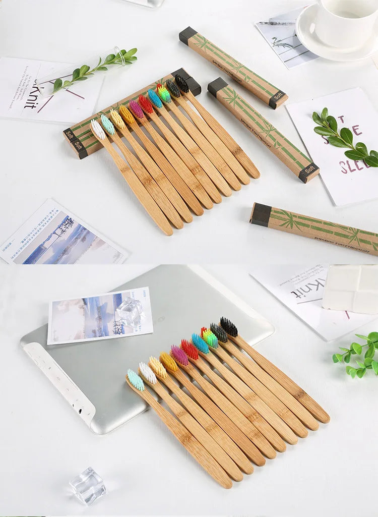 Cross Border Single Bamboo Toothbrush Set Natural Bamboo Toothbrush Tablet Set Ten Pack Bamboo Products Toothbrush Chef's Market