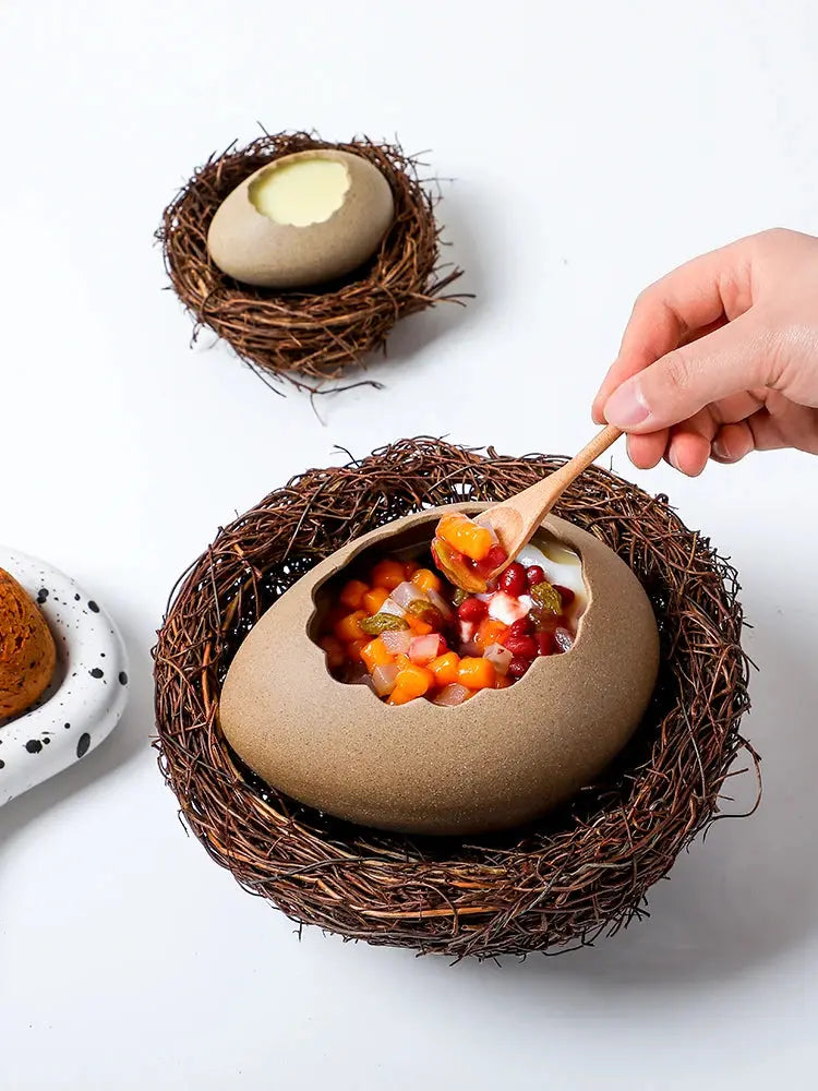 Creative Bird's Nest Decoration Dessert Bowl, Eggshell Bowl, Ceramic Tableware, Baking Pudding Bowl, Egg Steamer, Kitchenware colegio culinario de morelia