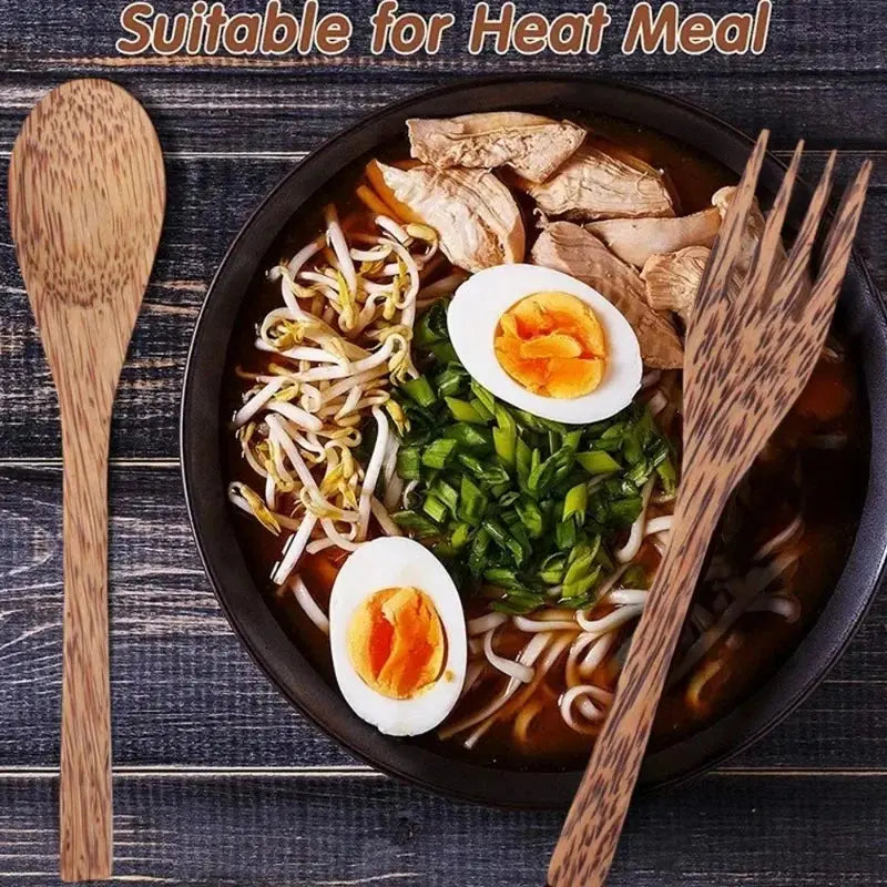 8/1PCS Natural Coconut Bowl Set Salad Coco Smoothie Mixing Rice Ramen Bowl with Wooden Spoon for Dessert Fruit Kitchen Tableware colegio culinario de morelia