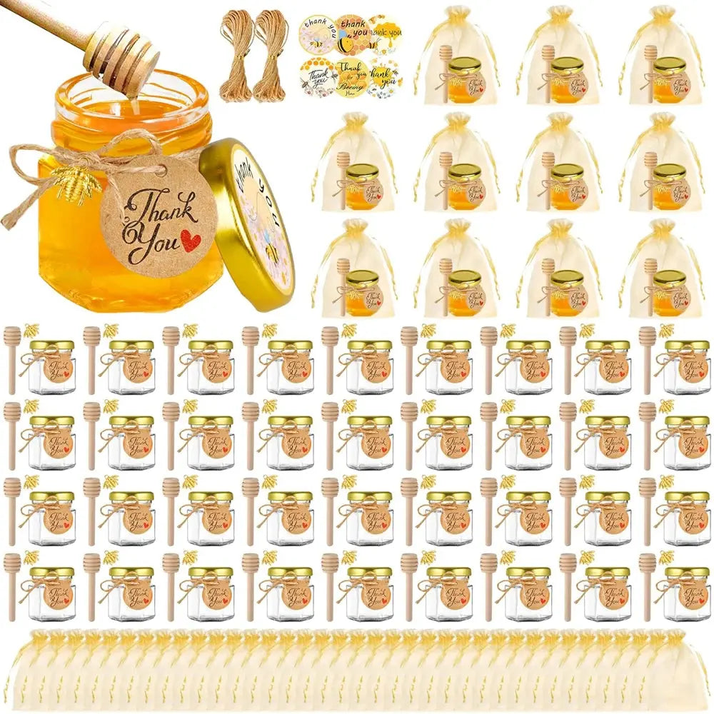 1.5 Oz Hexagon Mini Glass Honey Jars With Wood Dipper, Bee Pendants And Jutes, For Baby Shower, Wedding Favors, Party Favors colegio culinario de morelia