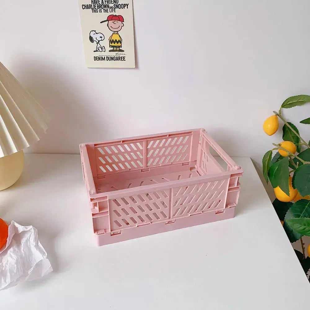 Collapsible Crate Plastic Folding Storage Box Basket Utility Cosmetic Container Desktop Holder Home Use School Desk Storage Box colegio culinario de morelia