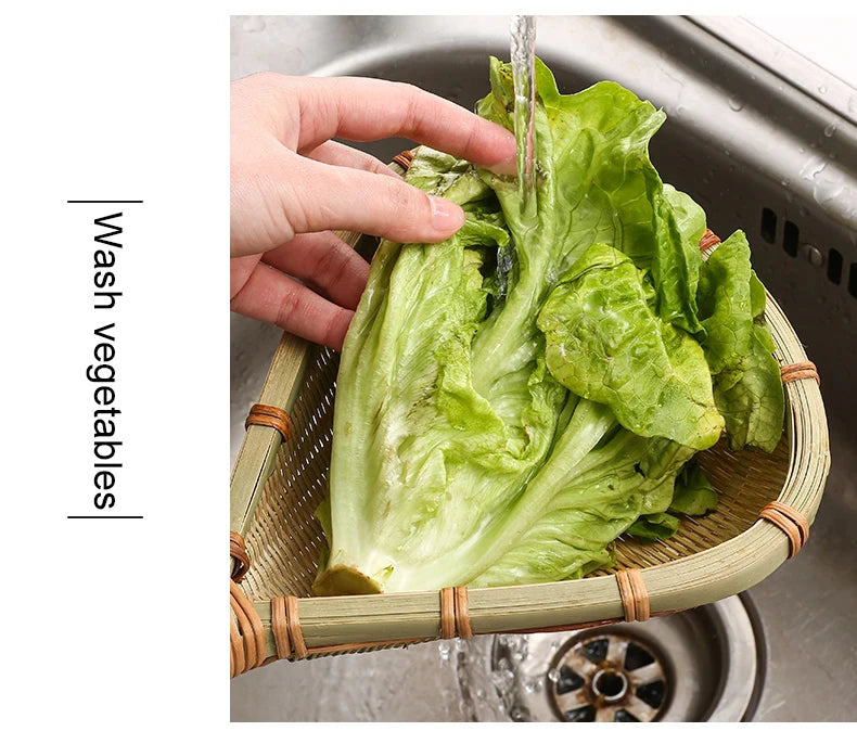 Bamboo weaving colander kitchen bamboo dustpan draining bamboo basket rice sieve scoop fruit basket kitchen storage organizer Chef's Market