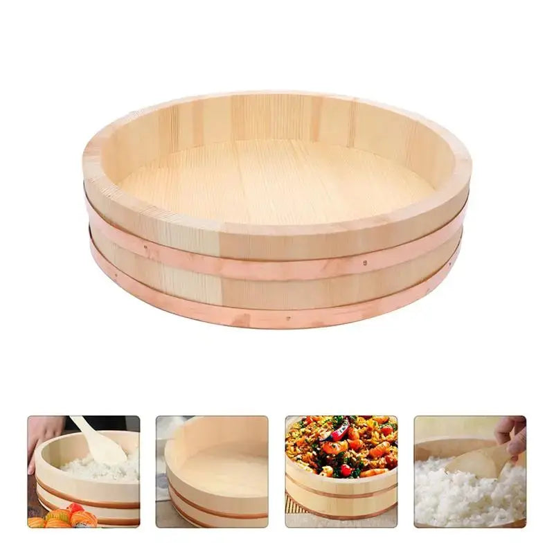 1pc Thick Wall Wooden Sushi Rice Bucket Hand Polished Japanese Hangiri Rice Mixing Tub Kitchen Dining Bar Accessories colegio culinario de morelia