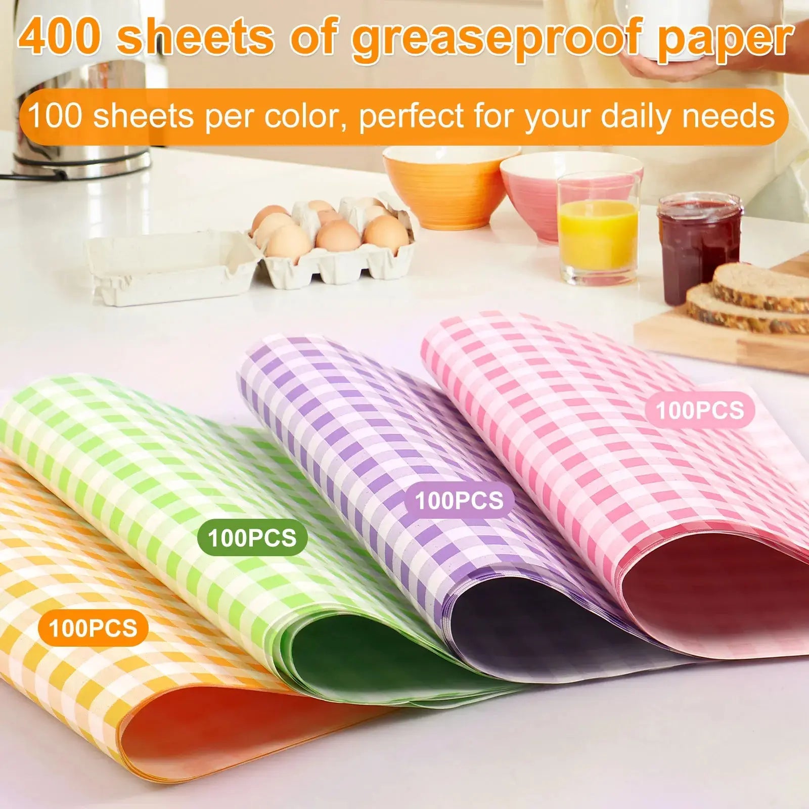 400Pcs Greaseproof Paper Liners Sandwich Wrapping Paper 4 Colors Wax Paper Sheets for BBQ Picnic Festival Party Fast Food colegio culinario de morelia