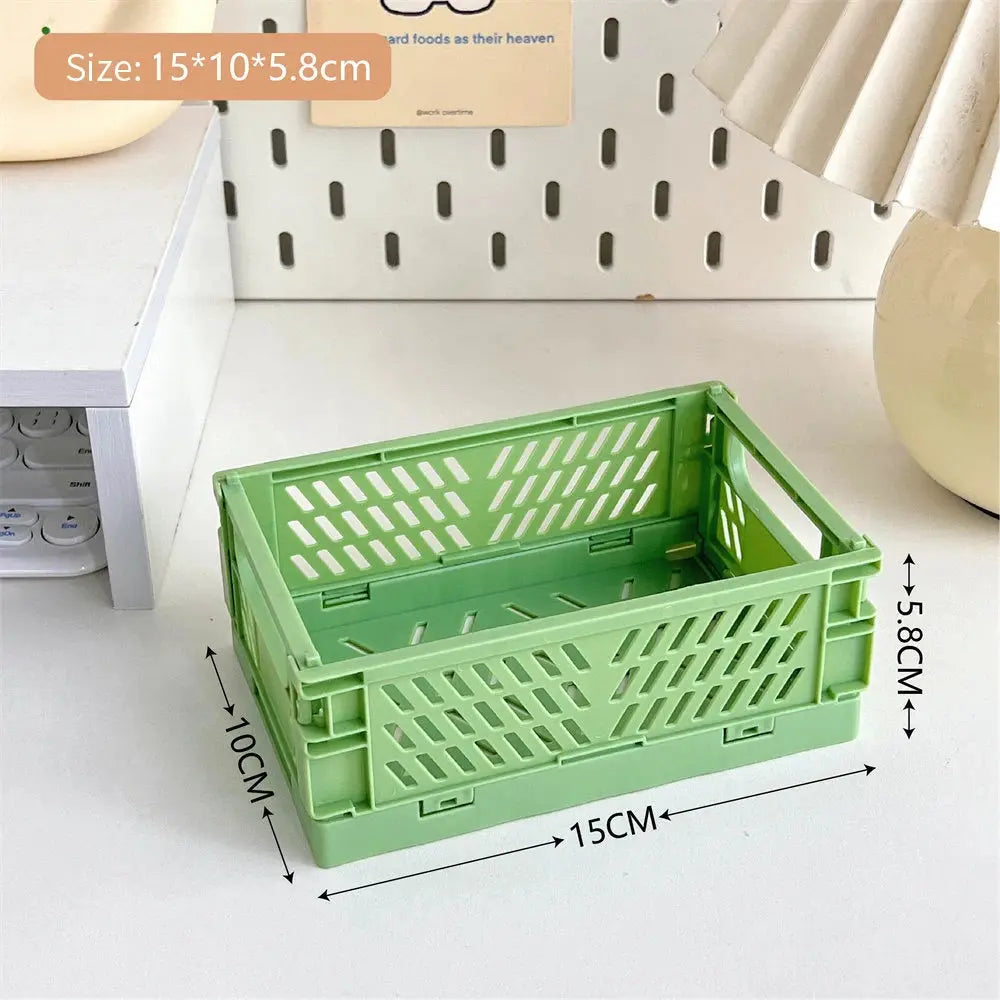 Collapsible Crate Plastic Folding Storage Box Basket Utility Cosmetic Container Desktop Holder Home Use School Desk Storage Box colegio culinario de morelia