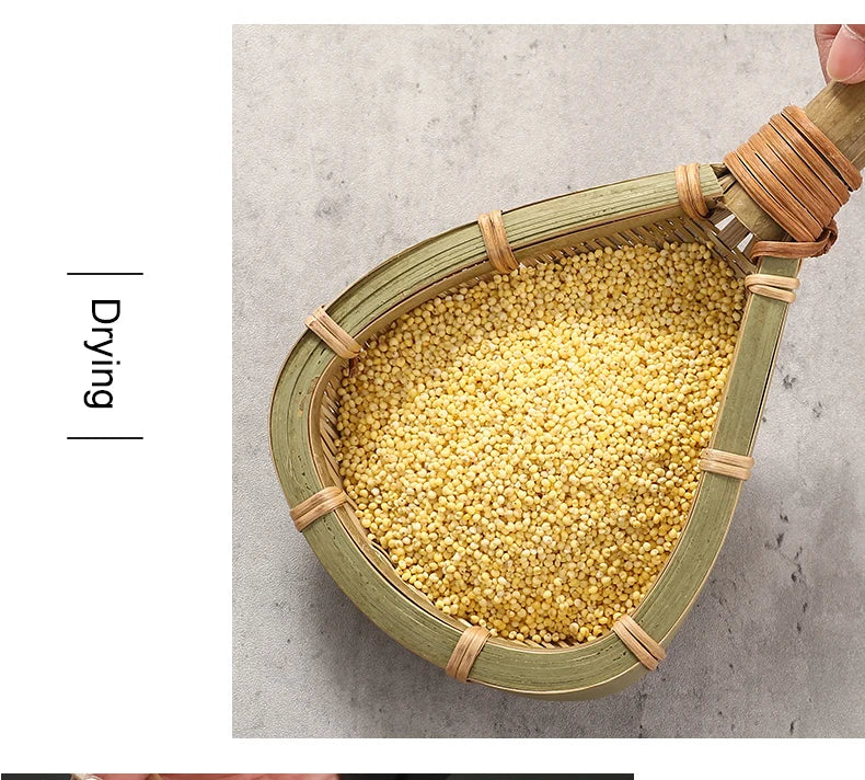 Bamboo weaving colander kitchen bamboo dustpan draining bamboo basket rice sieve scoop fruit basket kitchen storage organizer Chef's Market