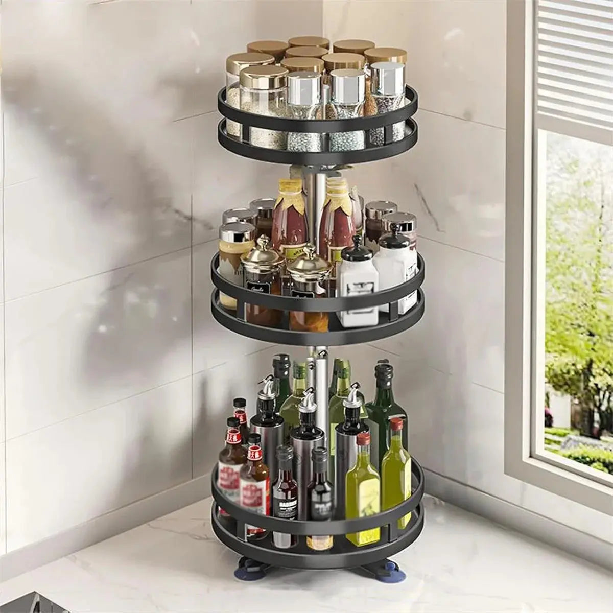 360°Rotation Spice Rack Organizer Jar Cans For Kitchen Accessories Non-Skid Carbon Steel Storage Tray For Seasonings And Spices colegio culinario de morelia