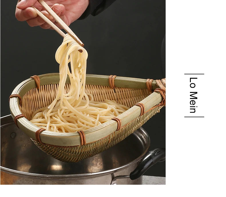 Bamboo weaving colander kitchen bamboo dustpan draining bamboo basket rice sieve scoop fruit basket kitchen storage organizer Chef's Market