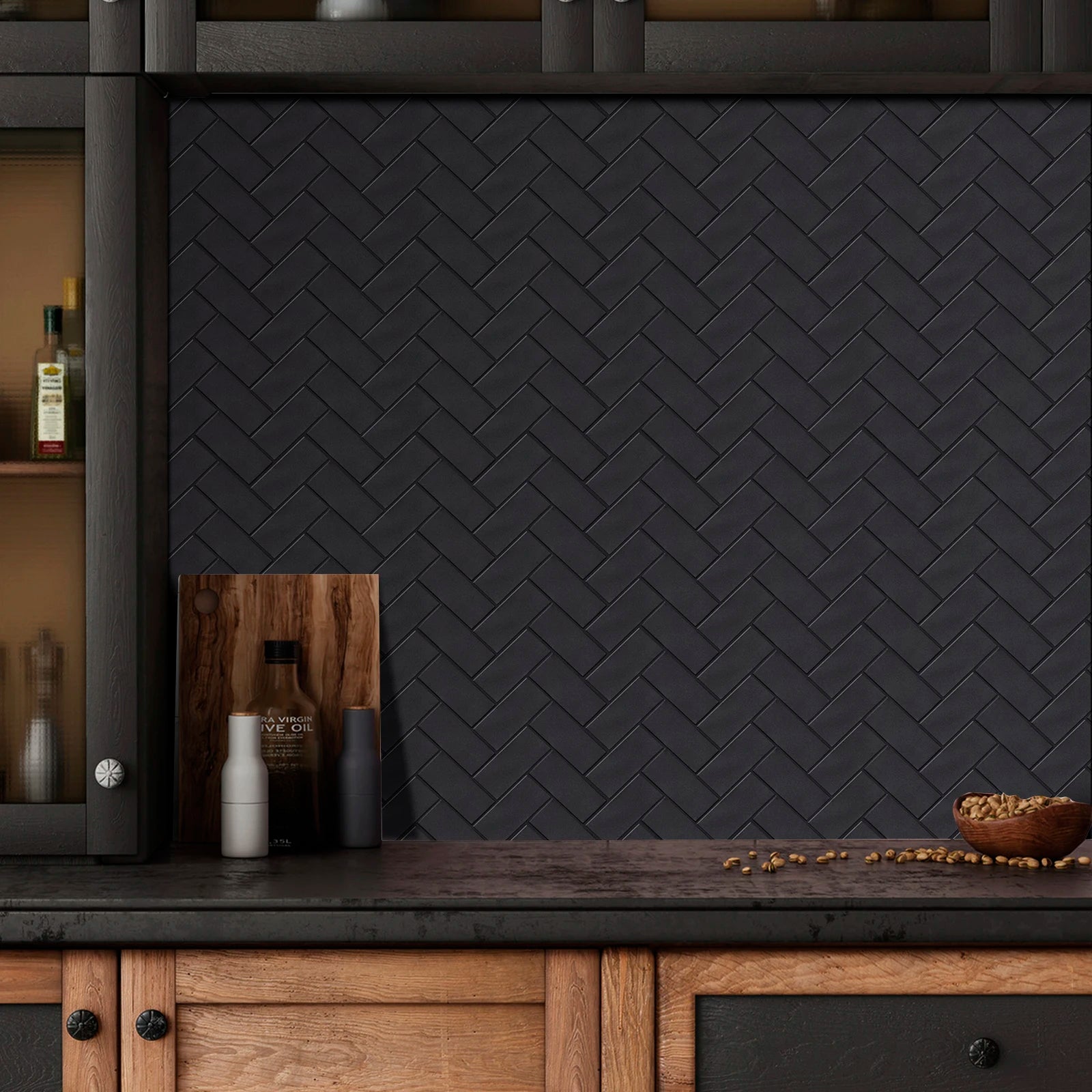 10 Pieces Peel and Stick Herringbone Wall Tiles DIY Kitchen Backsplash Big SIze Wall Sticker Waterproof Vinyl Wallpaper for Home Chef's Market