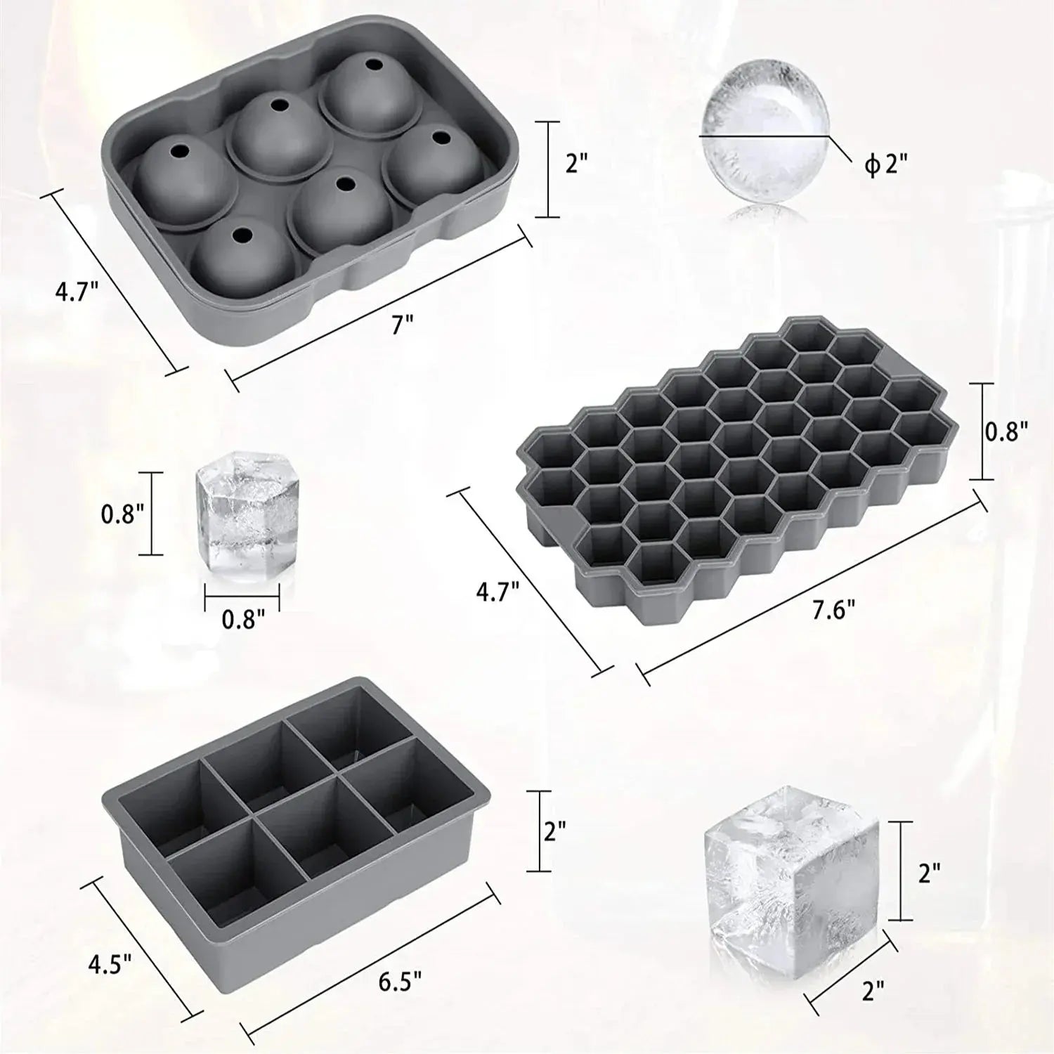 3PCS/Lot Silicone Whiskey Ice Ball Mold Large Ball Maker Mold, Round Sphere, Square Ice Cube Tray，Hole+Grid Square+37 Honeycomb colegio culinario de morelia