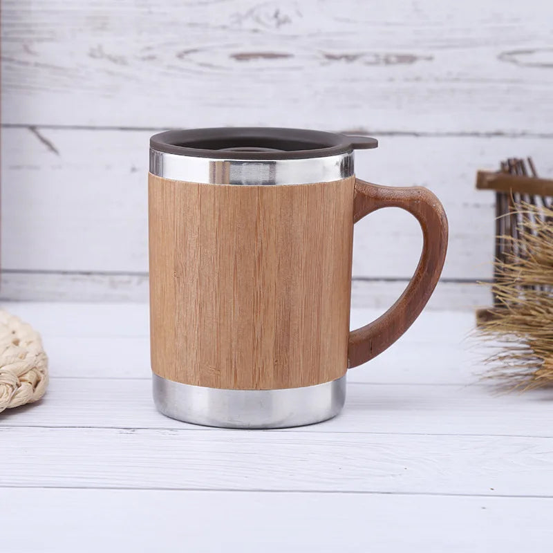 Bamboo Crafts Bamboo Tea Thermos Steel Double Wall Coffee Tea Bamboo Vacuum Flask 400-500ml Chef's Market