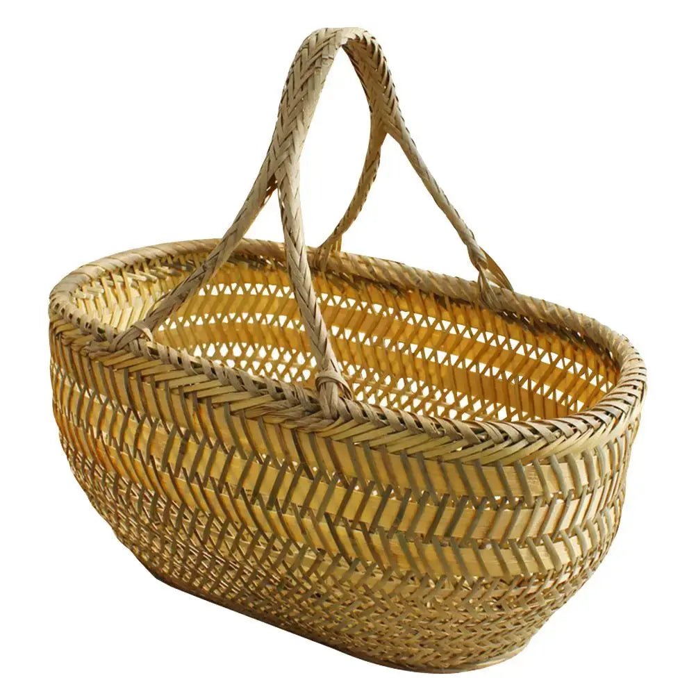 Ergonomic Handle Bamboo Shopping Basket Kitchen Fruit Storage Vegetable Holder Home Storage ganization Weaving Baskets Harvest colegio culinario de morelia