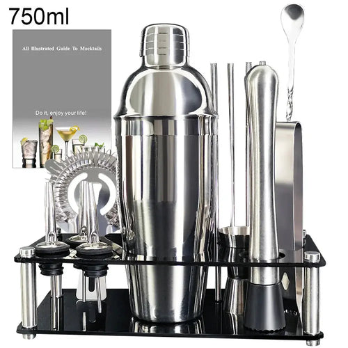 13 Piece 750ml 600ml Cocktail Shaker Set Stainless Steel Bar Tools with Black Stand, 750ml Shaker, Jigger, Spoon, Pourers colegio culinario de morelia