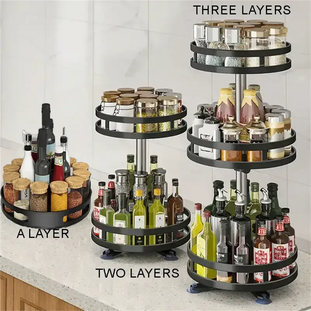 360°Rotation Spice Rack Organizer Jar Cans For Kitchen Accessories Non-Skid Carbon Steel Storage Tray For Seasonings And Spices colegio culinario de morelia