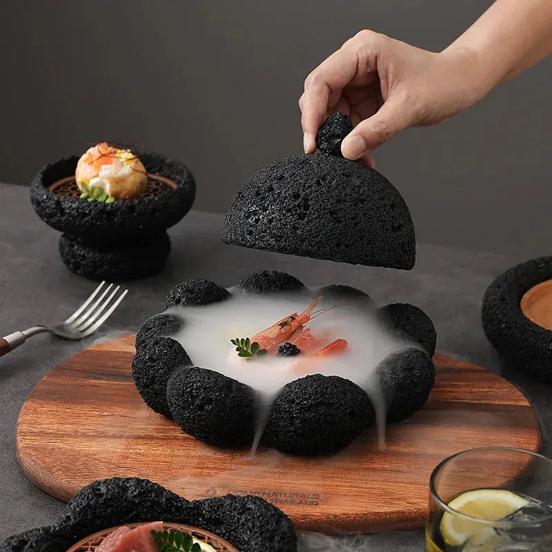 Japanese Tableware Rock Sushi Plate Coal Ball Volcanic Stone Swing Plate Steak Plate Hotel Creative Dining Plate Sushi Dish colegio culinario de morelia