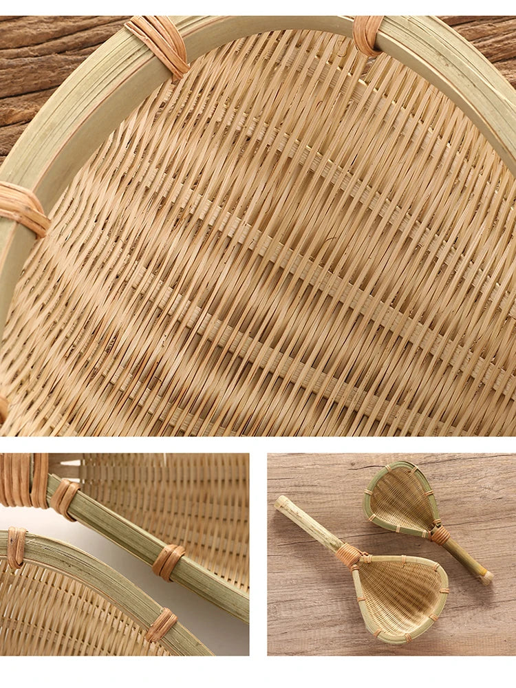 Bamboo weaving colander kitchen bamboo dustpan draining bamboo basket rice sieve scoop fruit basket kitchen storage organizer Chef's Market