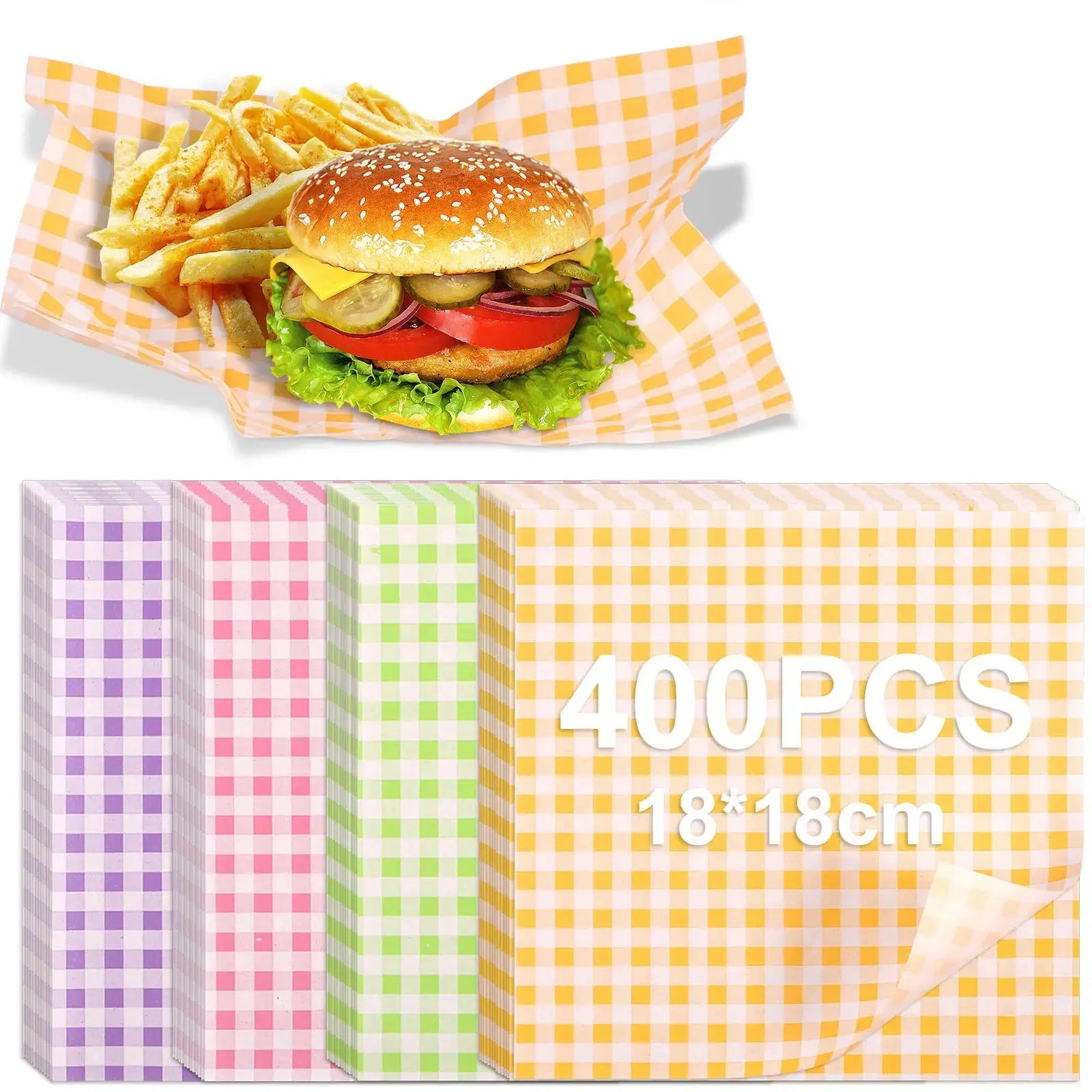 400Pcs Greaseproof Paper Liners Sandwich Wrapping Paper 4 Colors Wax Paper Sheets for BBQ Picnic Festival Party Fast Food colegio culinario de morelia
