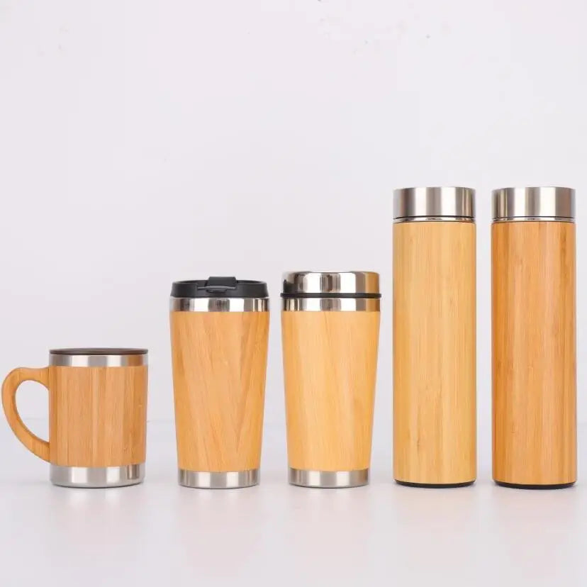 Bamboo Crafts Bamboo Tea Thermos Steel Double Wall Coffee Tea Bamboo Vacuum Flask 400-500ml Chef's Market